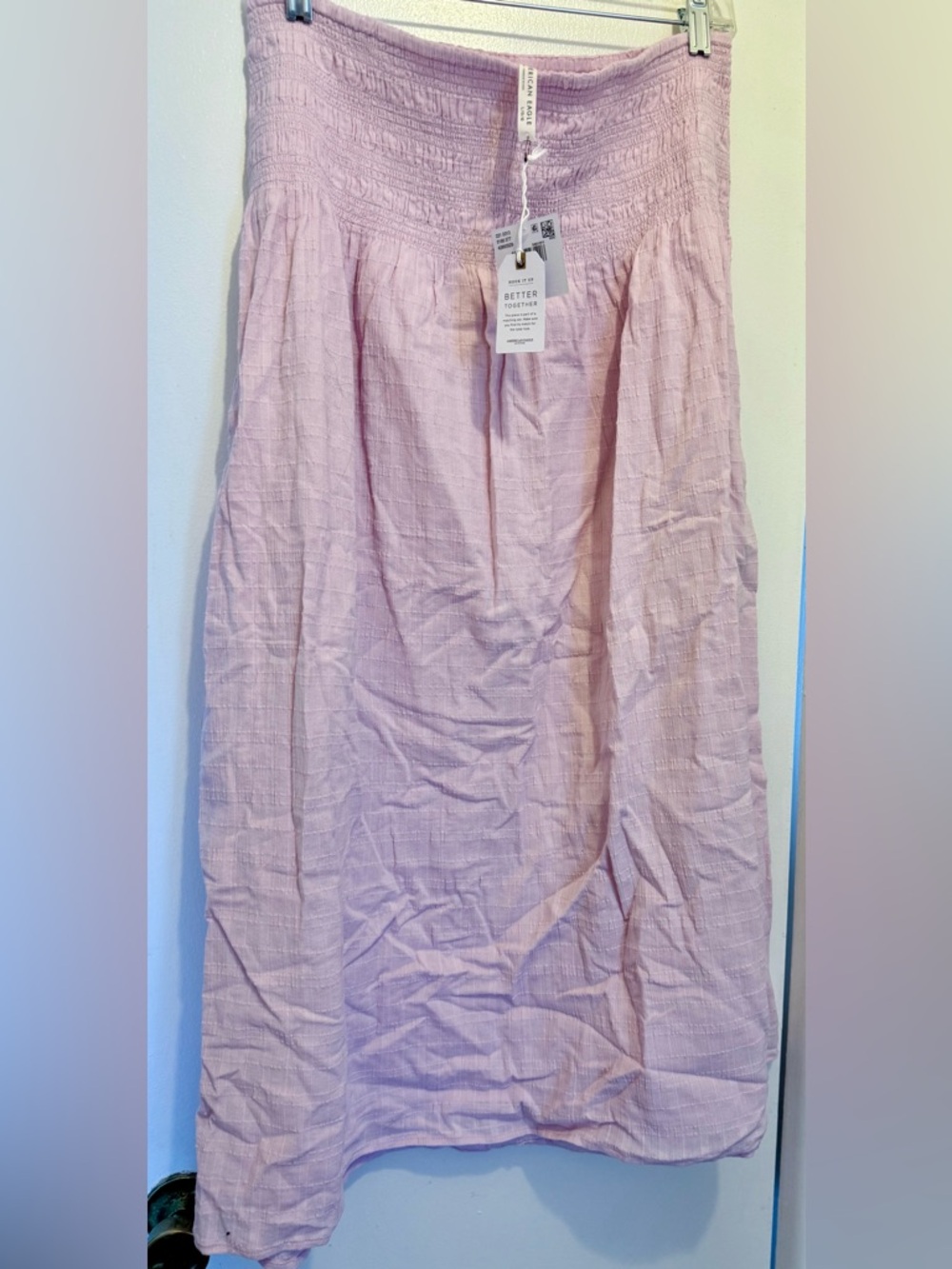 American Eagle High-Waisted Smocked Maxi Skirt— Pastel Pink - Picture 3 of 7